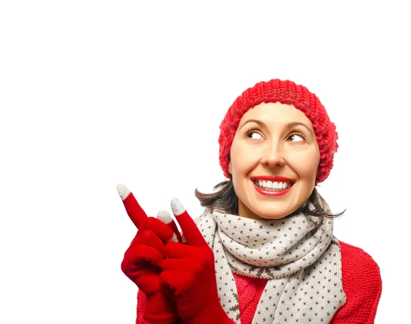 Smiling girl showing up — Stock Photo, Image