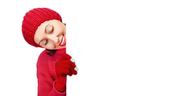 Girl showing a blank banner — Stock Photo, Image