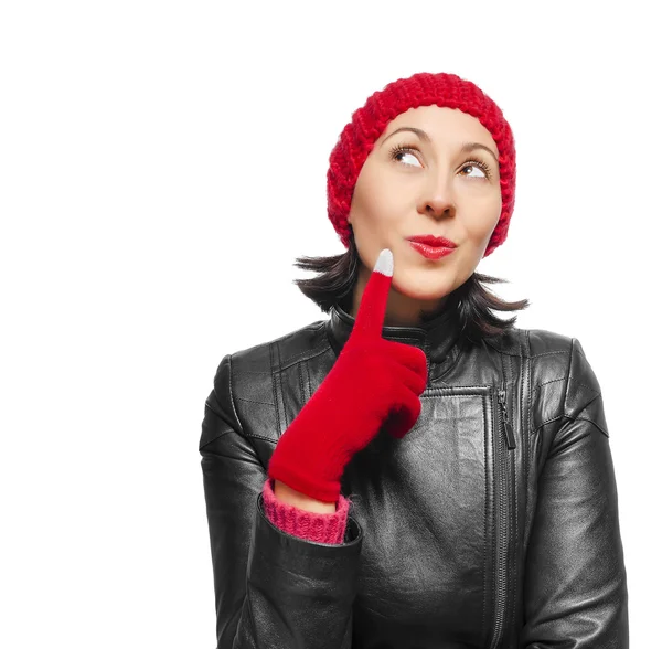 Pondered girl in leather jacket — Stock Photo, Image