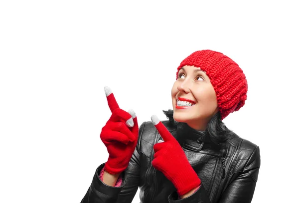 Sorrindo menina de inverno aparecendo — Fotografia de Stock