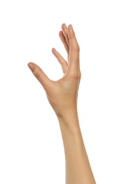 Güzel kadın el holding veya uzanıyor.