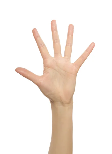 Mulher mão mostrando número cinco . — Fotografia de Stock
