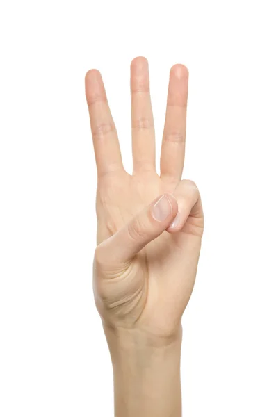 Woman hand showing three fingers. — Stock Photo, Image