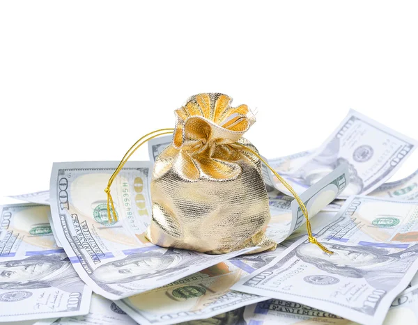 Gold sack and dollars — Stock Photo, Image