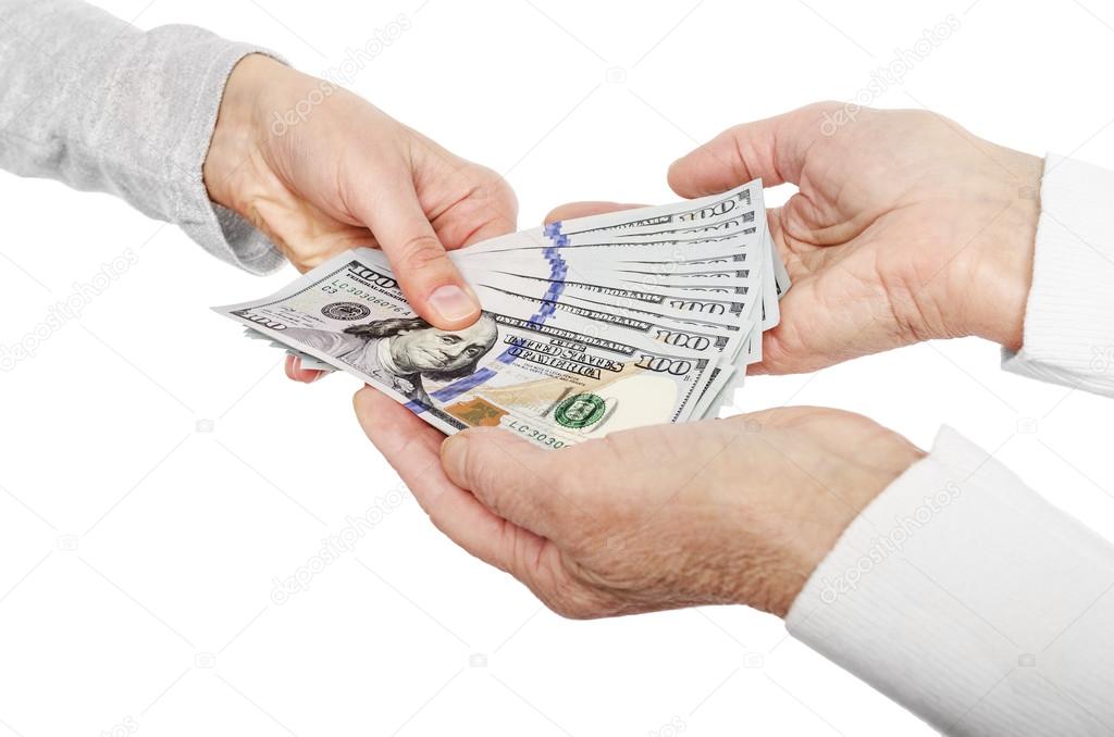 Hand giving money to other hands