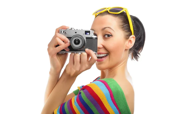 Mooie vrouw-fotograaf — Stockfoto