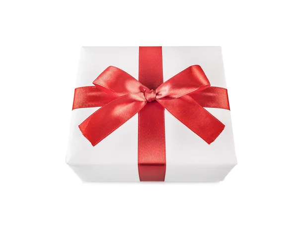 Gift box with red ribbon bow — Stock Photo, Image