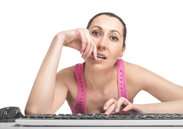 Woman on computer surfing internet — Stock Photo, Image