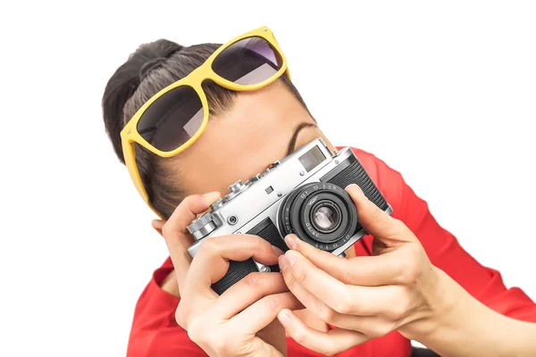 Dívka s fotoaparátem. — Stock fotografie
