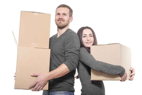 Pareja con cajas móviles . — Foto de Stock