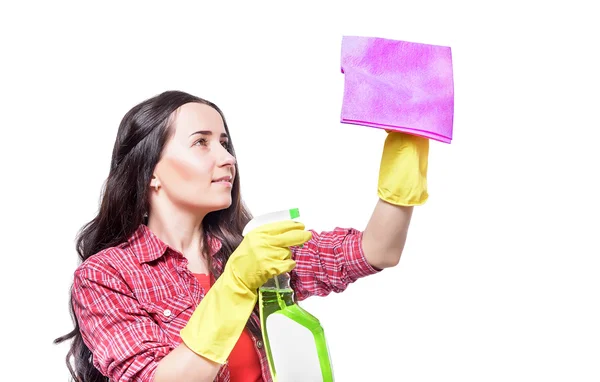 Jonge gelukkige huisvrouw schoonmaken. — Stockfoto