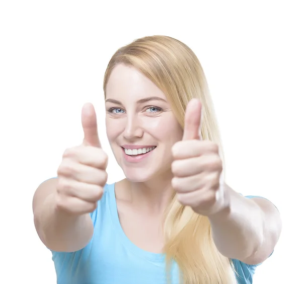 Blonde showing thumbs up. — Stock Photo, Image
