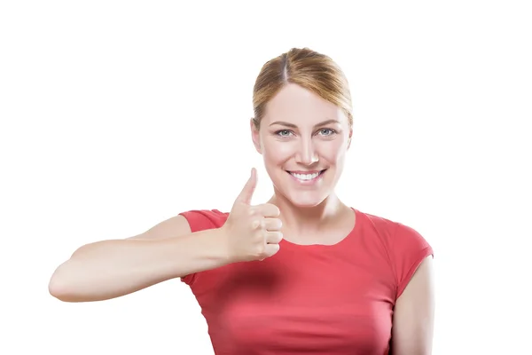 Blonde showing thumbs up. — Stock Photo, Image