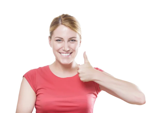 Blonde showing thumbs up. — Stock Photo, Image