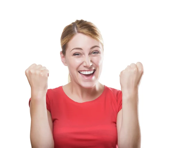 Blonde woman celebrating success — Stock Photo, Image