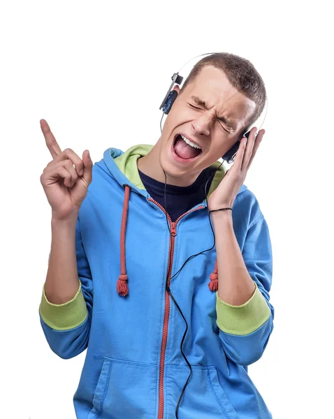 Férfi zenét hallgat fejhallgatóval — Stock Fotó