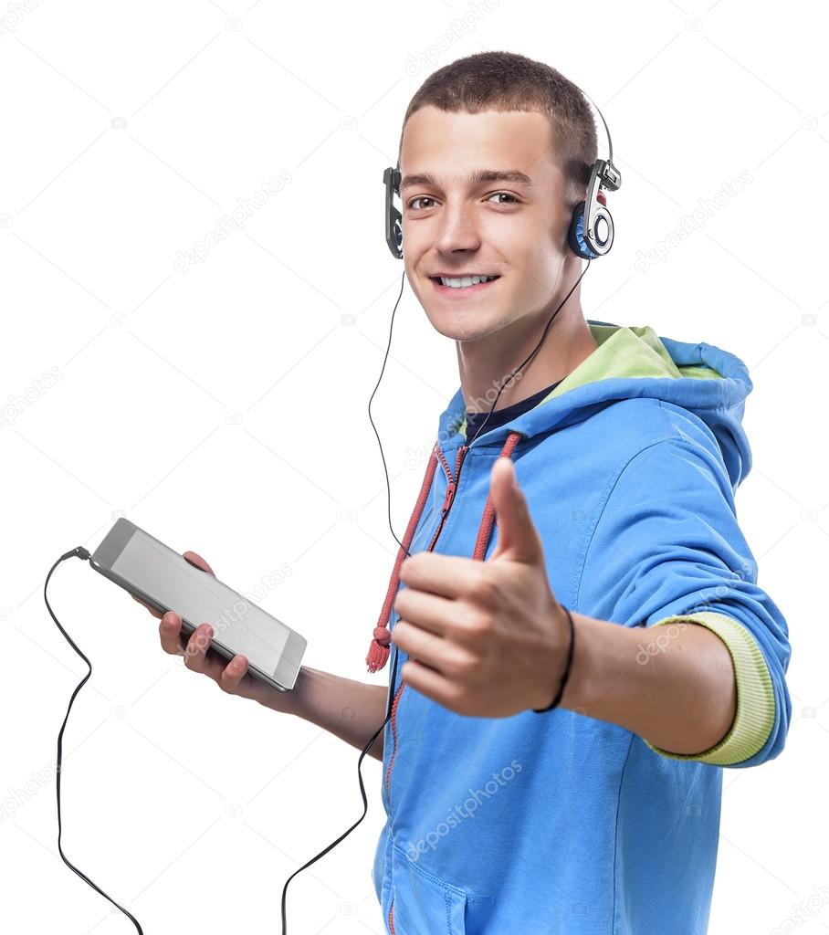 pix Guy With Headphones Stock Photo https depositphotos com 77076565 stock photo guy using phone with headphones html