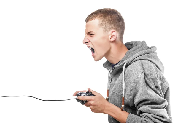 Joven con un joystick — Foto de Stock