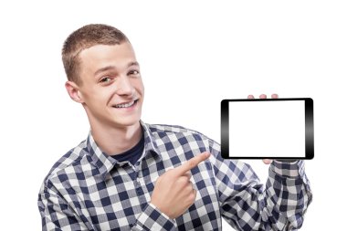 genç adam Tablet PC'yi kullanma