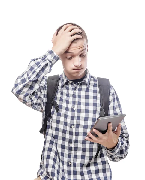 Cara trabalhando com computador tablet . — Fotografia de Stock