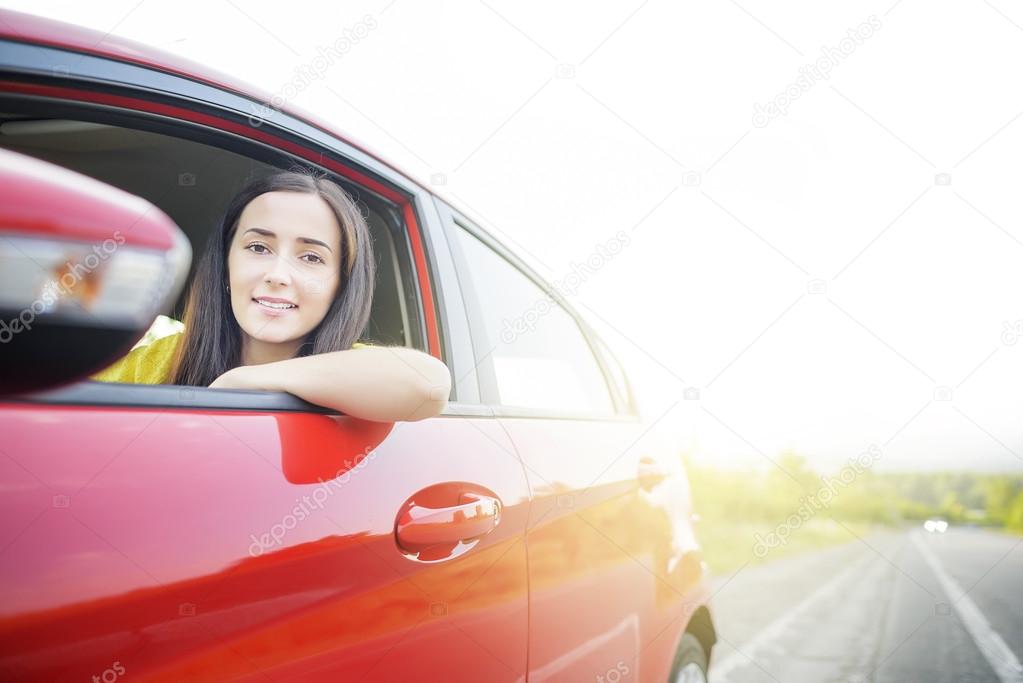 Beautiful woman in a car.