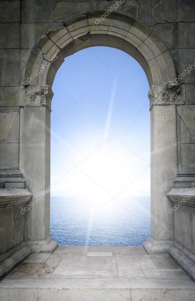 Antique arch and sea.