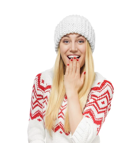 Piękna blondynka w zimowe ubrania. — Zdjęcie stockowe