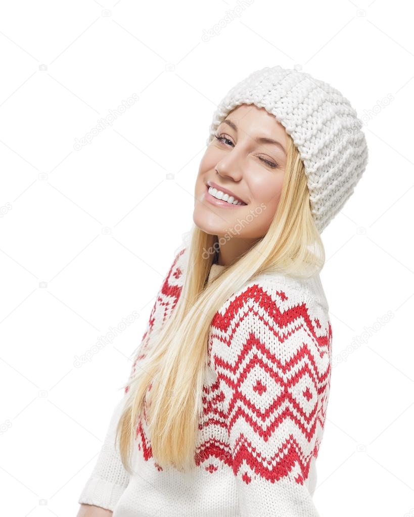 Beautiful blonde in winter clothes.