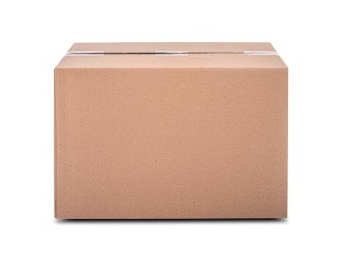 Kapalı kahverengi renkli bir karton kutu şeffaf bantla mühürlenmiştir..