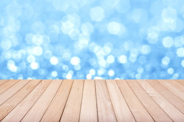 Plattform av trä med glitter bakgrund. — Stockfoto