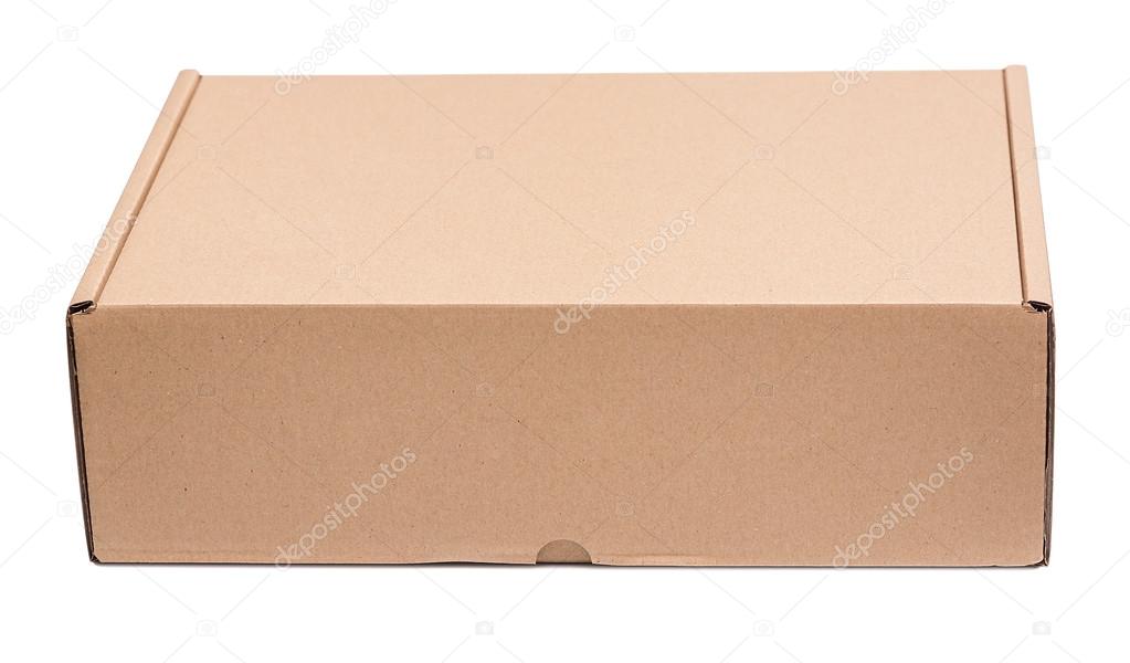 Cardboard box on white.