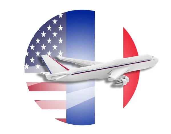 비행기, 미국 및 프랑스 플래그. — 스톡 사진