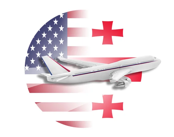 Uçak, Amerika Birleşik Devletleri ve Gürcistan bayrakları. — Stok fotoğraf