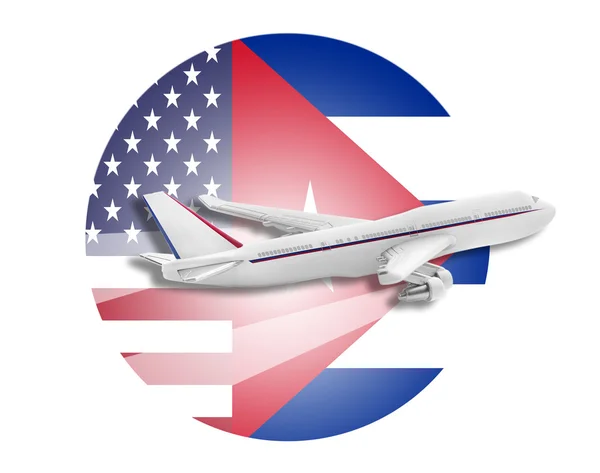비행기, 미국과 쿠바 플래그. — 스톡 사진