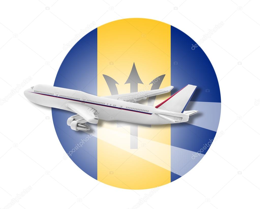 Plane and Barbados flag.