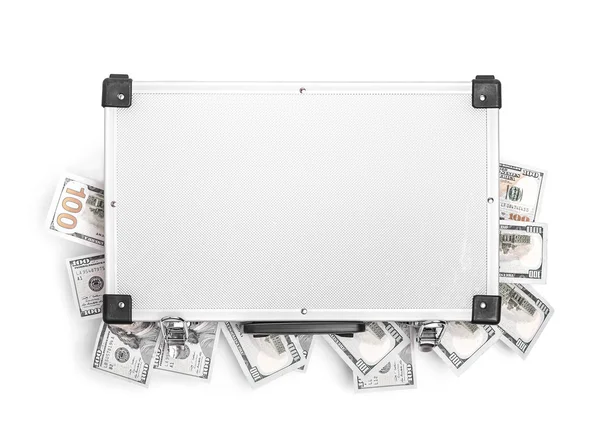 Silver case with dollars. — Stock Photo, Image