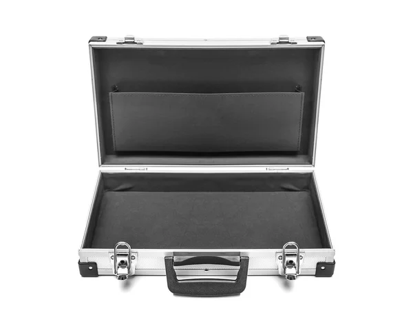 Изолированный алюминиевый чемодан . — стоковое фото