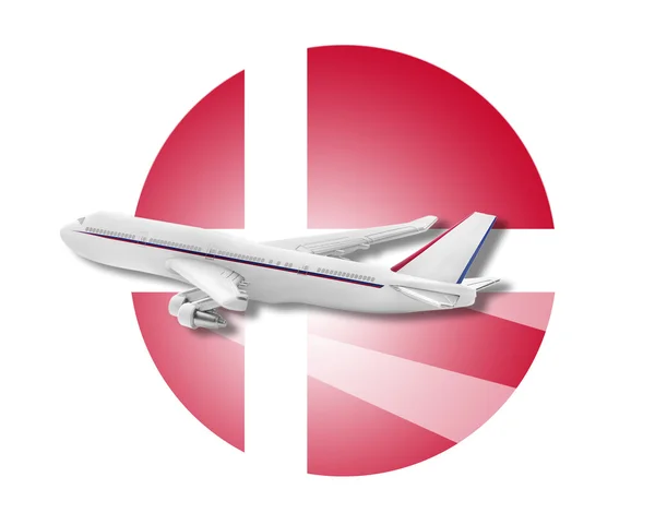 Flugzeug und dänische Flagge. — Stockfoto