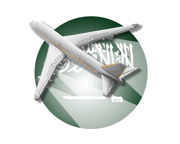 Avião e bandeira da Arábia Saudita . — Fotografia de Stock
