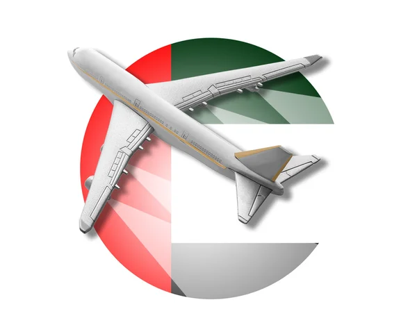 Plane and United Arab Emirates flag. — Stock Photo, Image