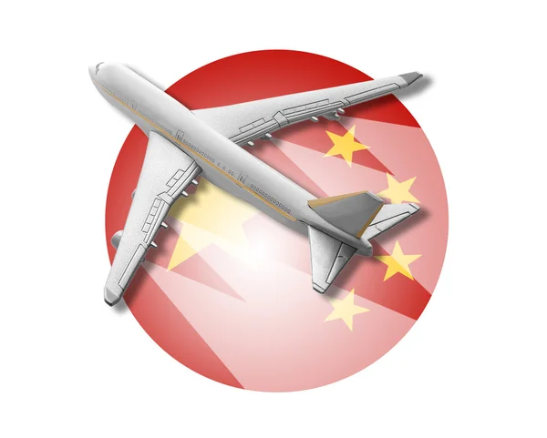 Letadlo a Čína vlajka. — Stock fotografie