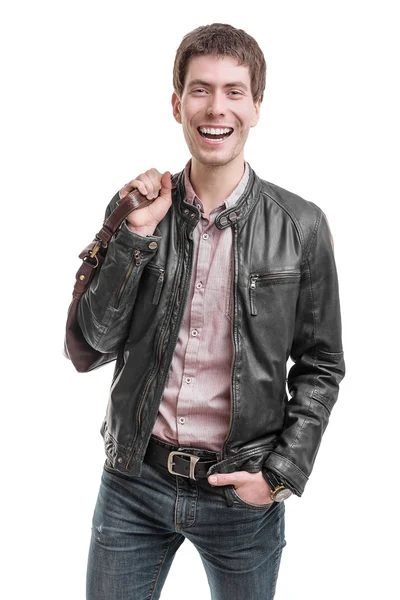 Young man in leather jacket. — Stock Photo, Image