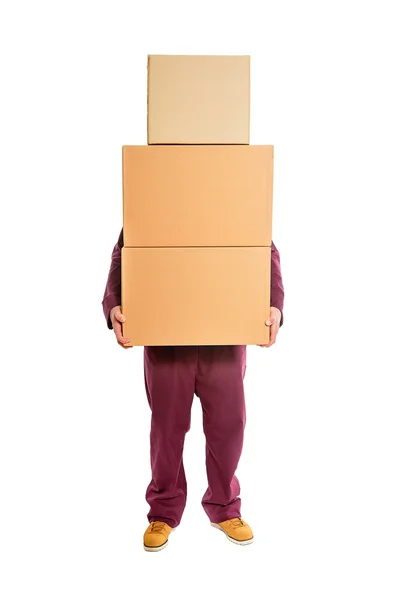 Hombre con cajas apiladas . — Foto de Stock