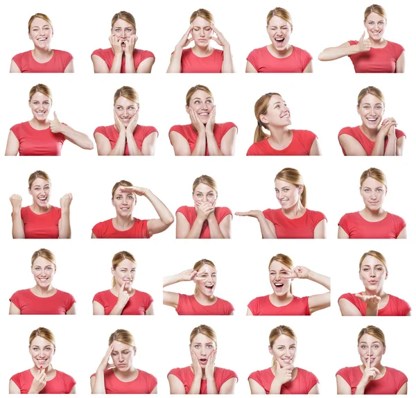 Mujer atractiva con diferentes gestos y emociones . —  Fotos de Stock