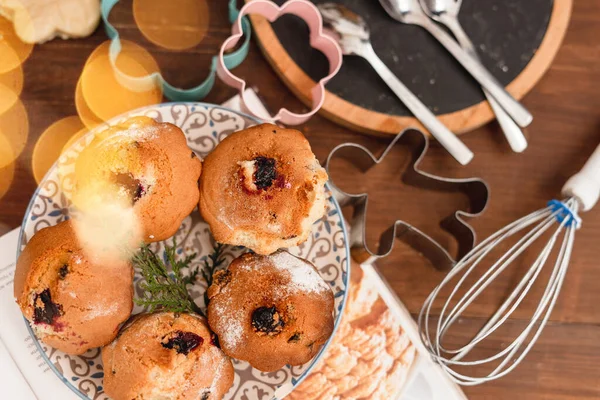 Deliciosos Bolos Caseiros Natal Mesa Madeira — Fotografia de Stock