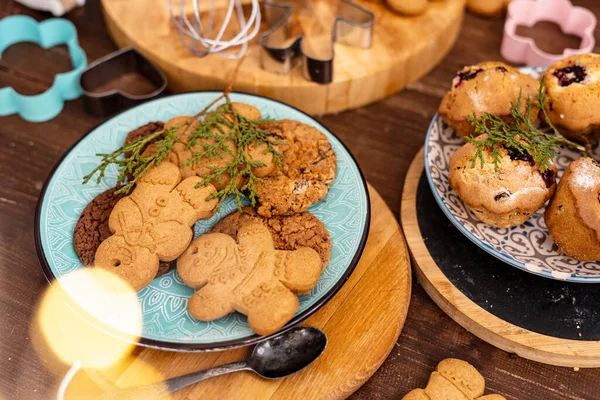 Navidad Cocción Casera Dulce Sobre Mesa —  Fotos de Stock