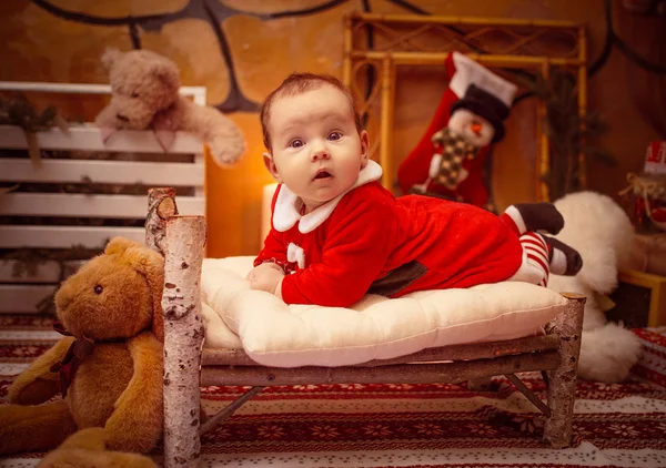 Bébé fille habillé comme Père Noël — Photo