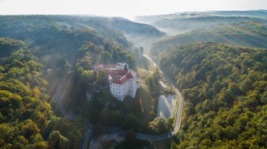 Polonya 'nın Krakow kenti yakınlarındaki kireçtaşı uçurumu Pieskowa Skala, izole kaya 