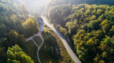 Polonya 'nın Krakow kenti yakınlarındaki kireçtaşı uçurumu Pieskowa Skala, izole kaya 