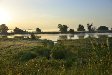 Sisli, güneşli sabah Nehri üzerinde.